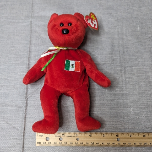 1999 TY Beanie Babies Osito Red Teddy Bear  Tags Flag Mexican Flag Retired Vinta - Picture 8 of 9